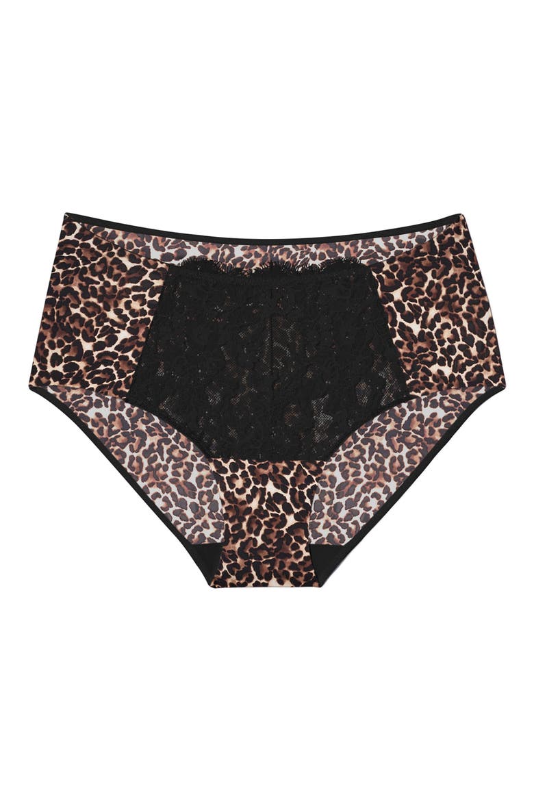 Entice Lace Trim Briefs, Alternate, color, BLACK LEOPARD PRINT
