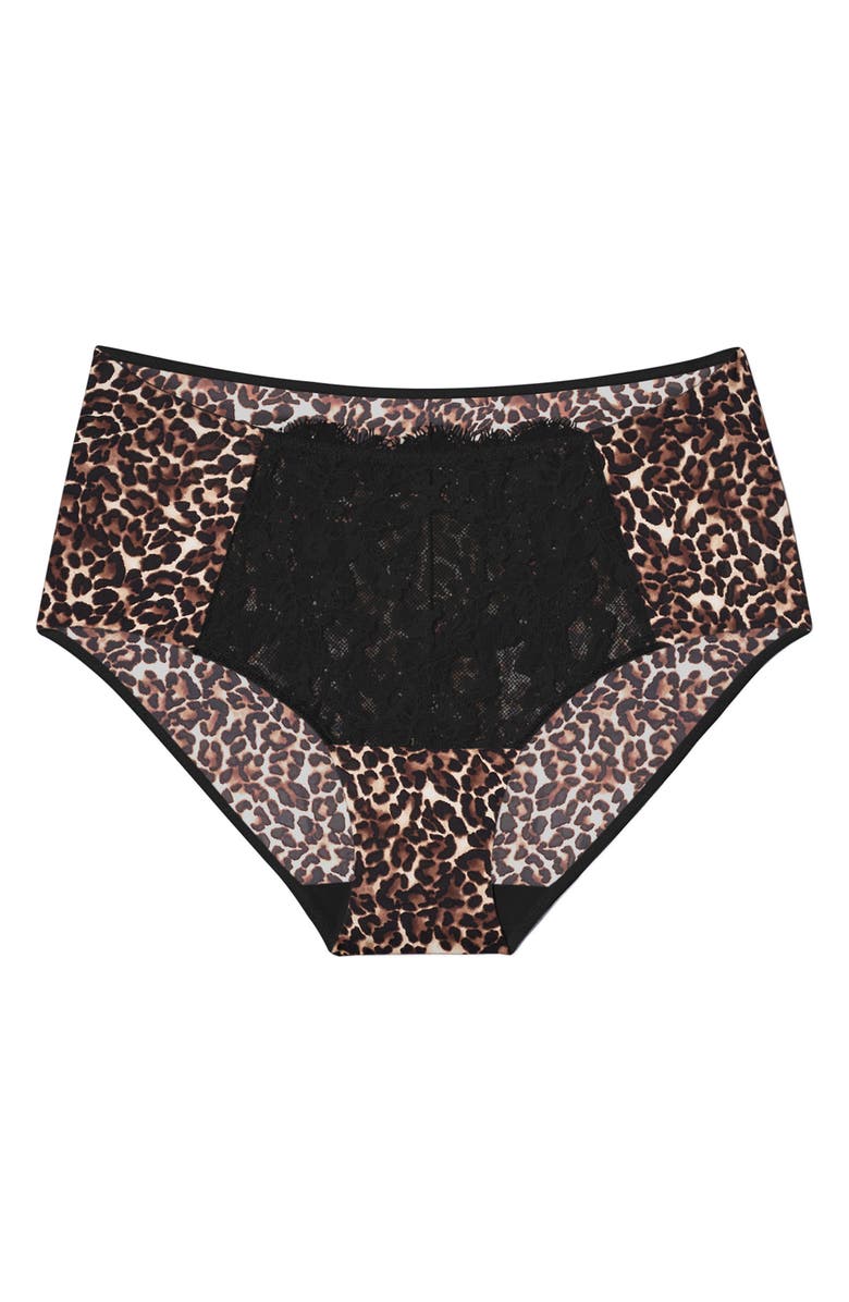Skarlett Blue Entice Lace Trim Briefs, Alternate, color, Black Leopard Print