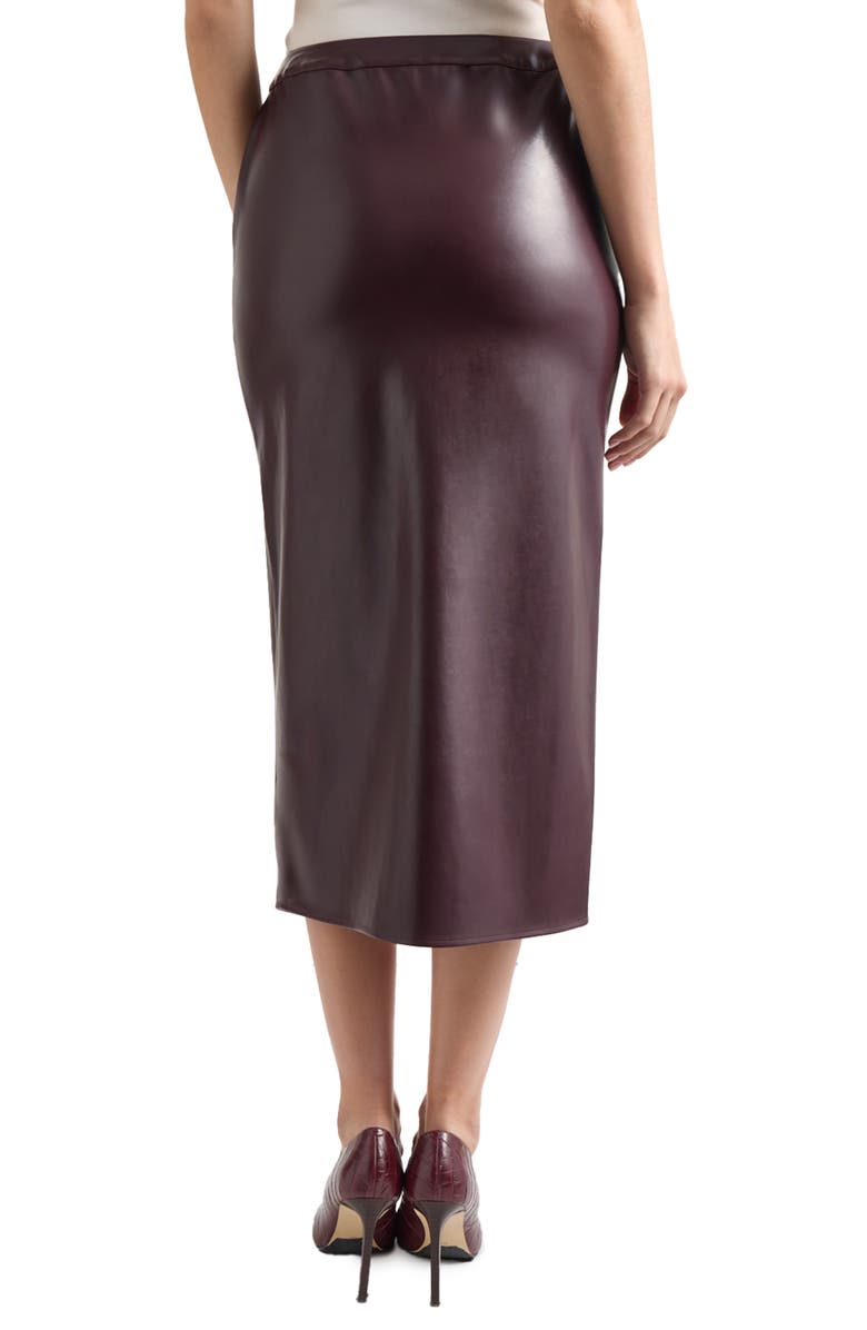 Misook Front Slit Faux Leather Midi Skirt, Alternate, color, 