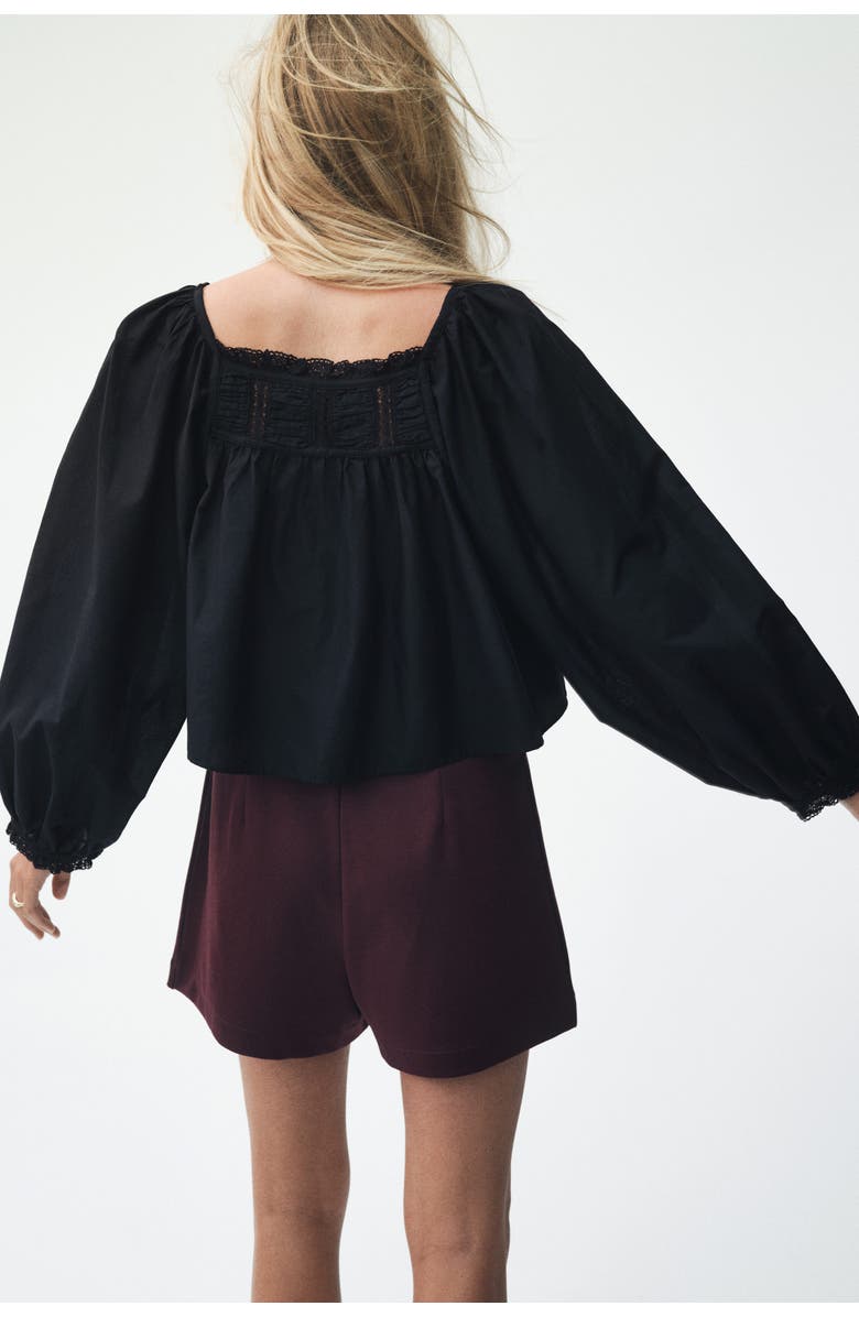 H&M Lace-trimmed Cotton Blouse, Alternate, color, Black