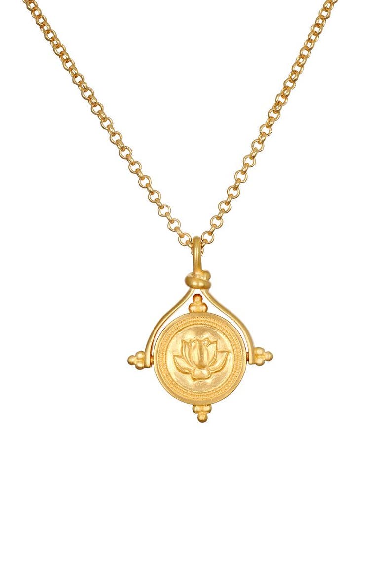 Path of Awakening Labradorite Lotus Spinner Necklace, Main, color, Gold