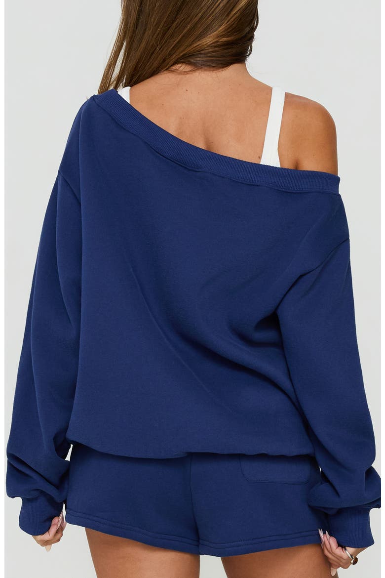 Aaleah Graphic Off the Shoulder Sweatshirt, Alternate, color, NAVY