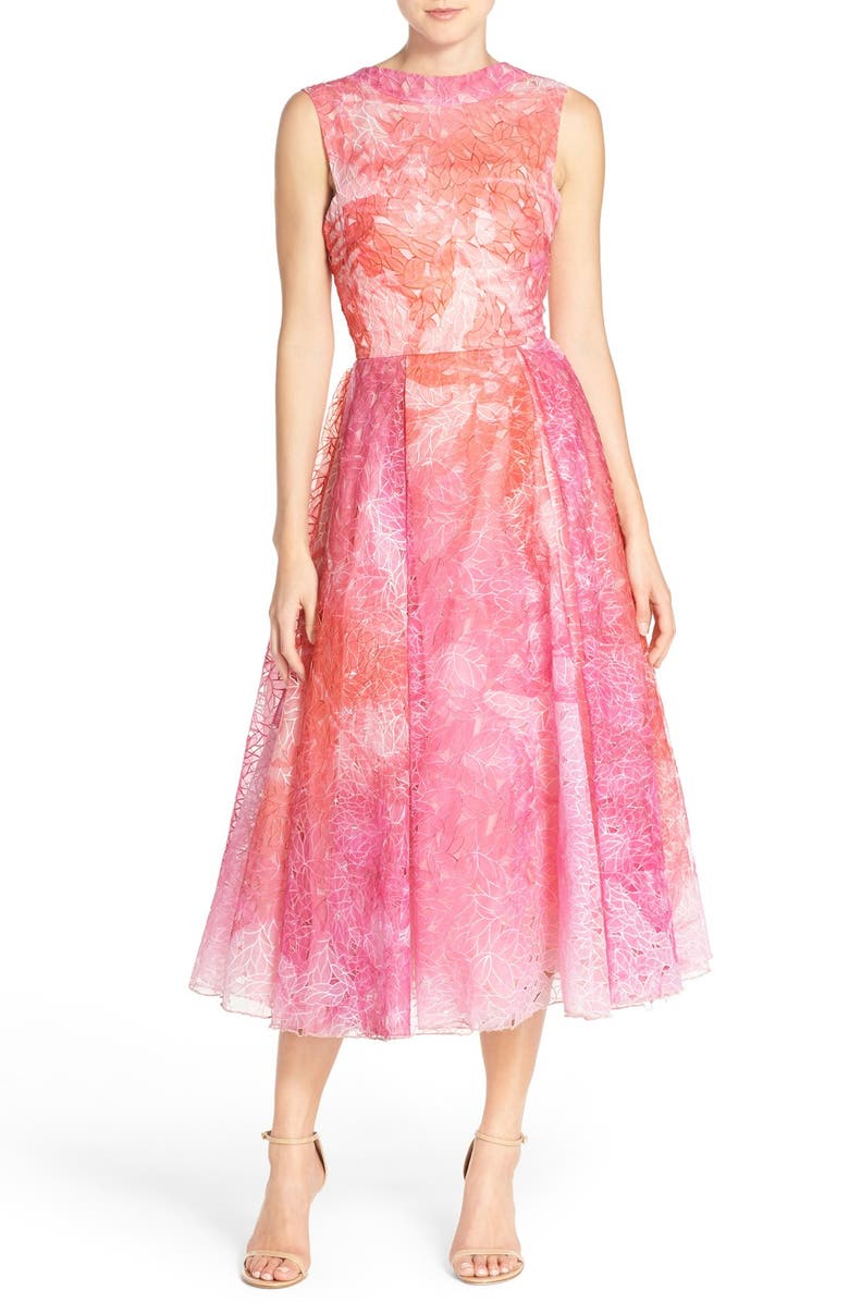 ML Monique Lhuillier Floral Organza Fit & Flare Dress, Main, color, 