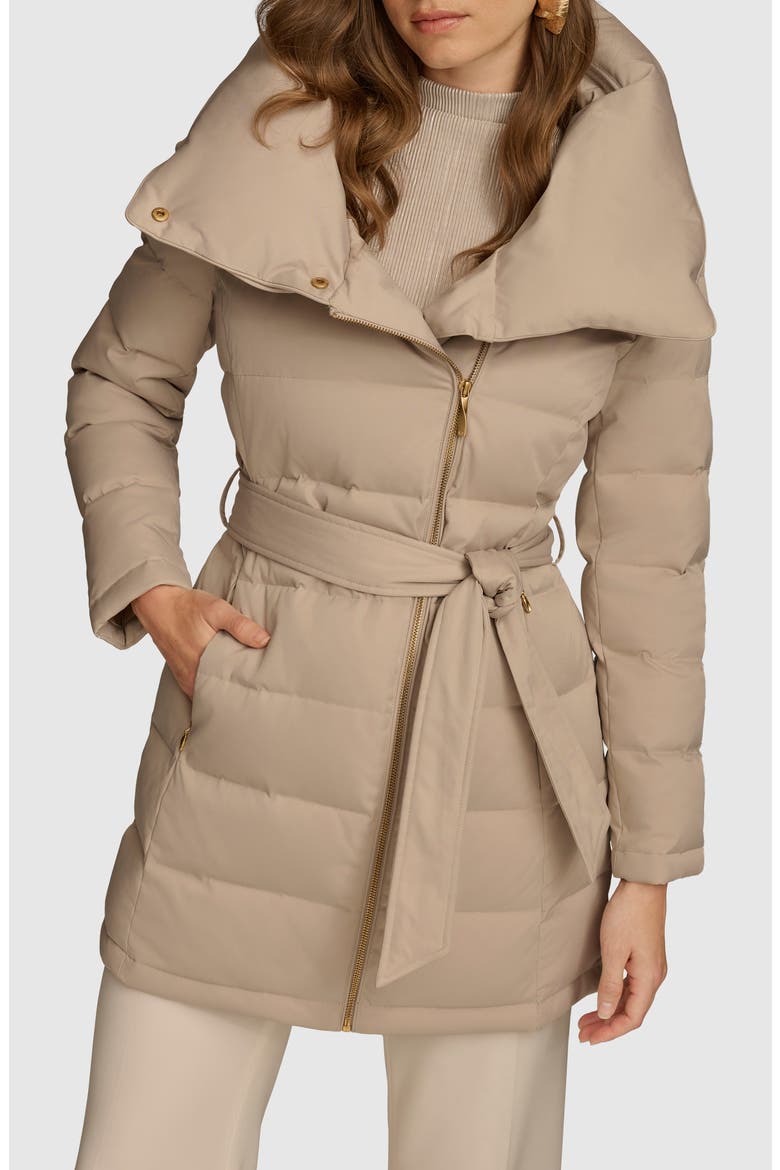 Water Resistant Belted Puffer Coat, Alternate, color, DARK TAUPE