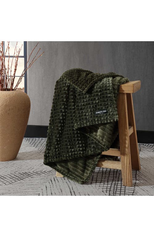 Kenneth Cole New York Solid Textured Plush Throw In Dark Green