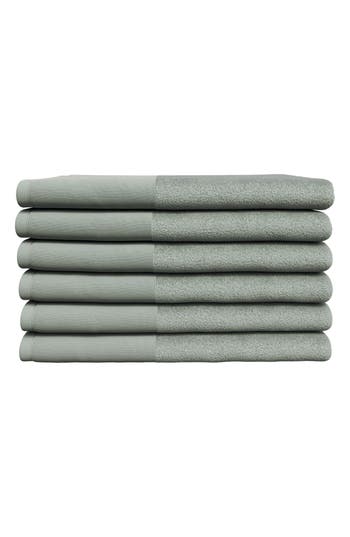 Woven & Weft Border 6-piece Cotton Hand Towels In Green
