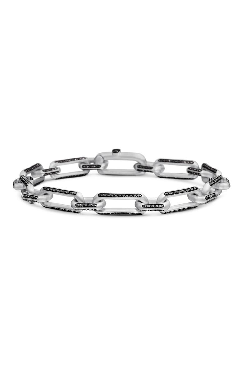 Men's Elongated Open Link Chain Bracelet with Pavé Black Diamonds, Main, color, STERLING SILVER