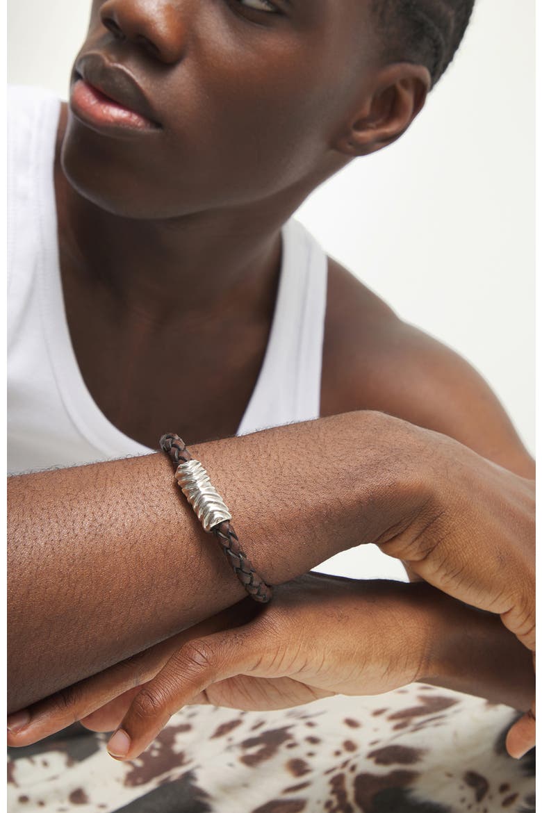 Sterling Silver Plated Leather Bracelet, Alternate, color, Silver