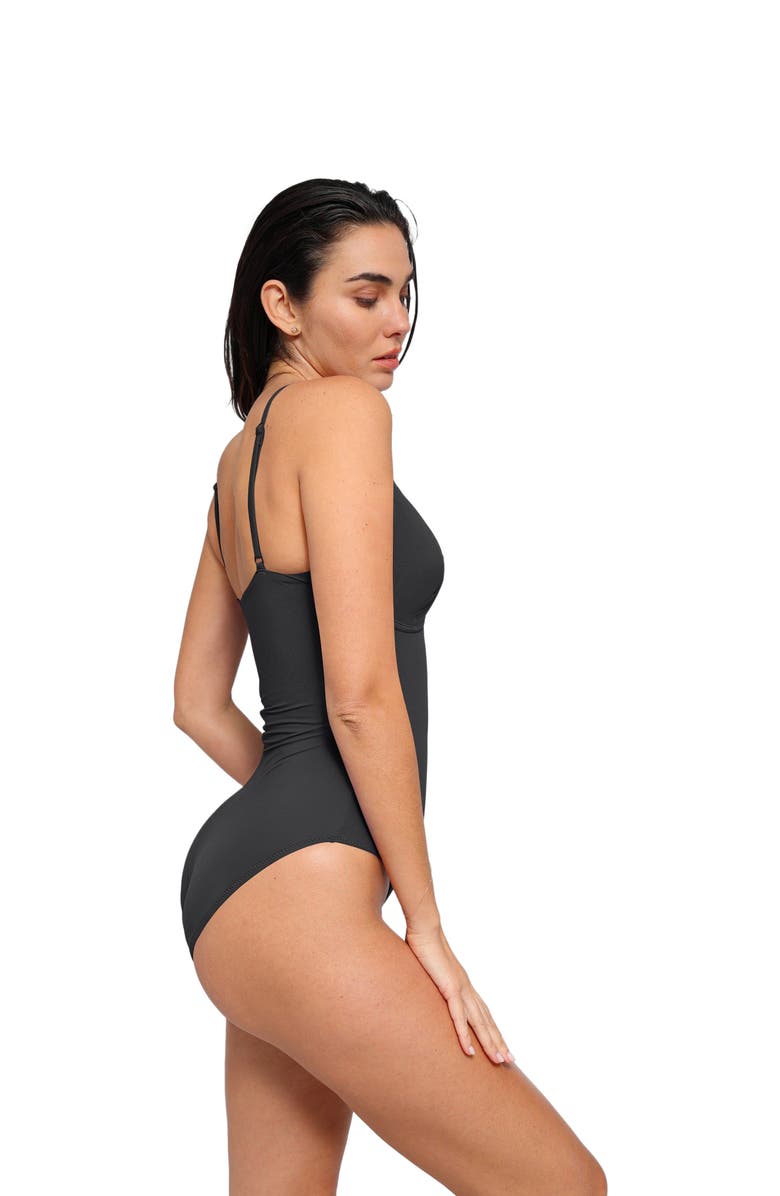 Popilush Shapewear Plunging V Slimming One-Piece Swimsuit, Alternate, color, Midnight Black