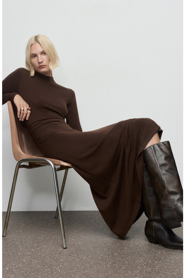 Long Sleeve Mock Neck Knit Dress, Alternate, color, CHOCOLATE