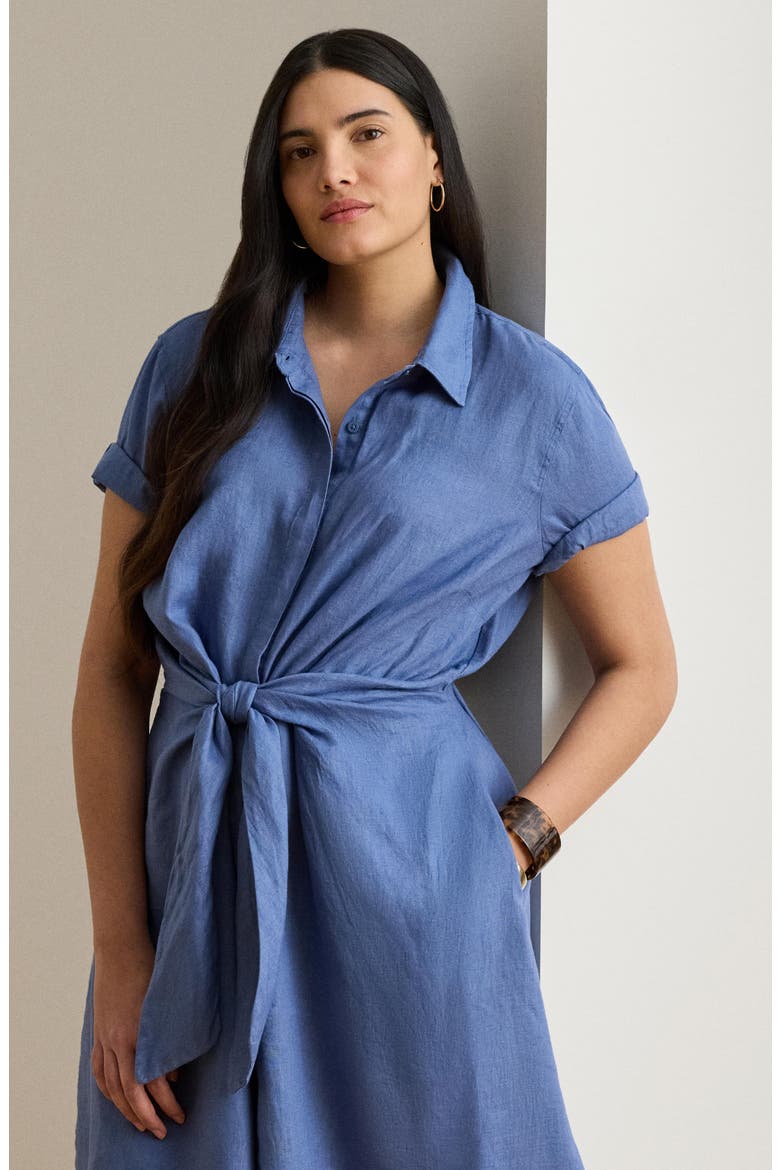 Tie Waist Linen Shirtdress, Alternate, color, CARSON BLUE