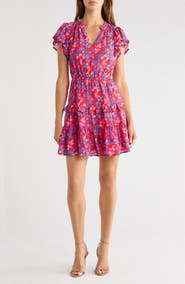 SUGARLIPS Averly Print Ruffle Trim Tiered Babydoll Minidress