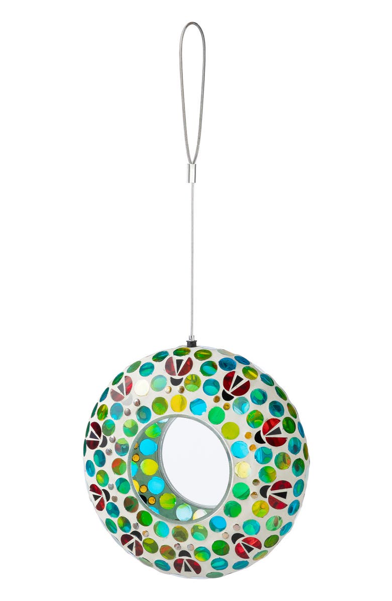 Glitzhome Glass Round Hanging Multi-Color Mosaic Birdfeeders, Main, color, Blue