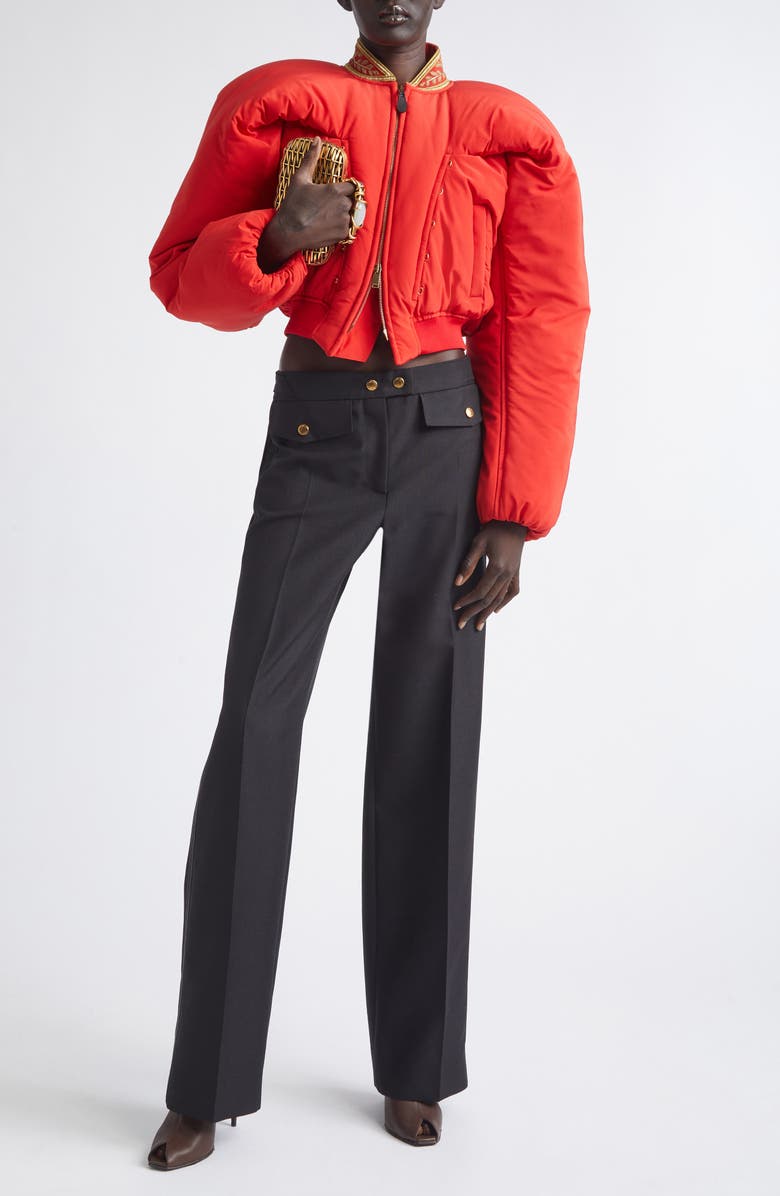 McQueen Crop Silk Bomber Jacket, Alternate, color, Flame Red