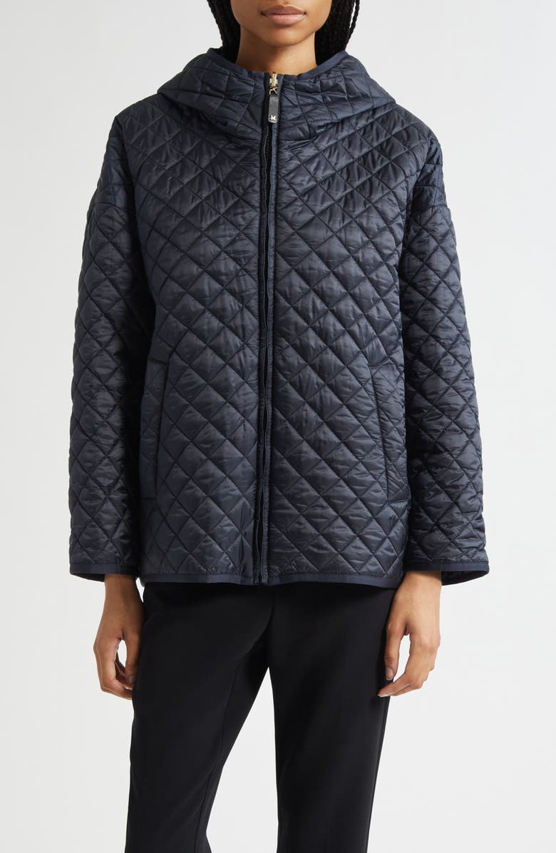 Max Mara Leo Diamond Quilted Cameluxe Hooded Jacket, Main, color, Midnight Blue