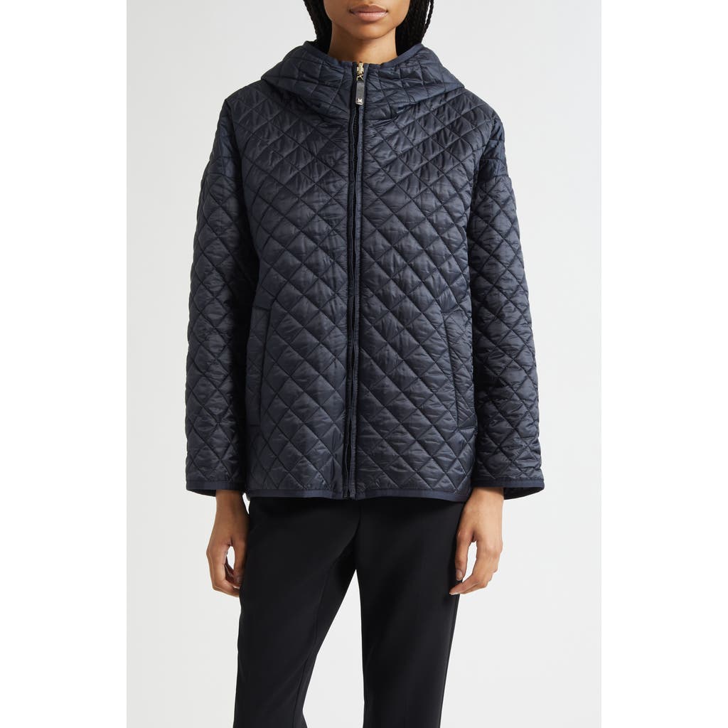 Max Mara Leo Diamond Quilted Cameluxe Hooded Jacket In Blue