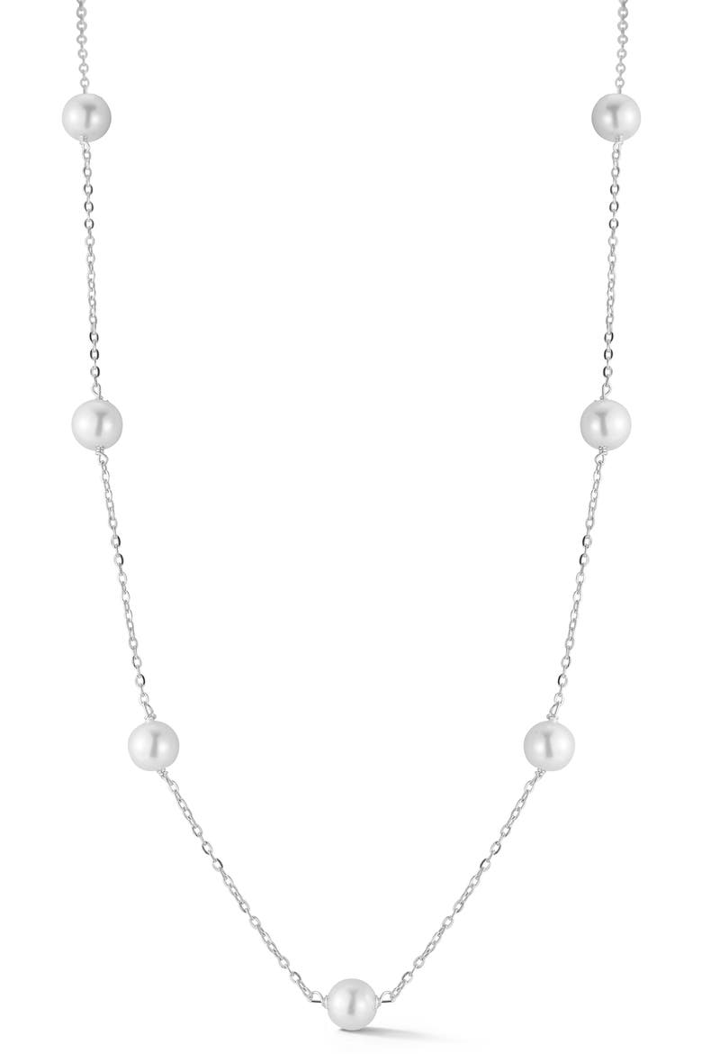 Sterling Silver Cultured Pearl Station Necklace, Main, color, SILVER