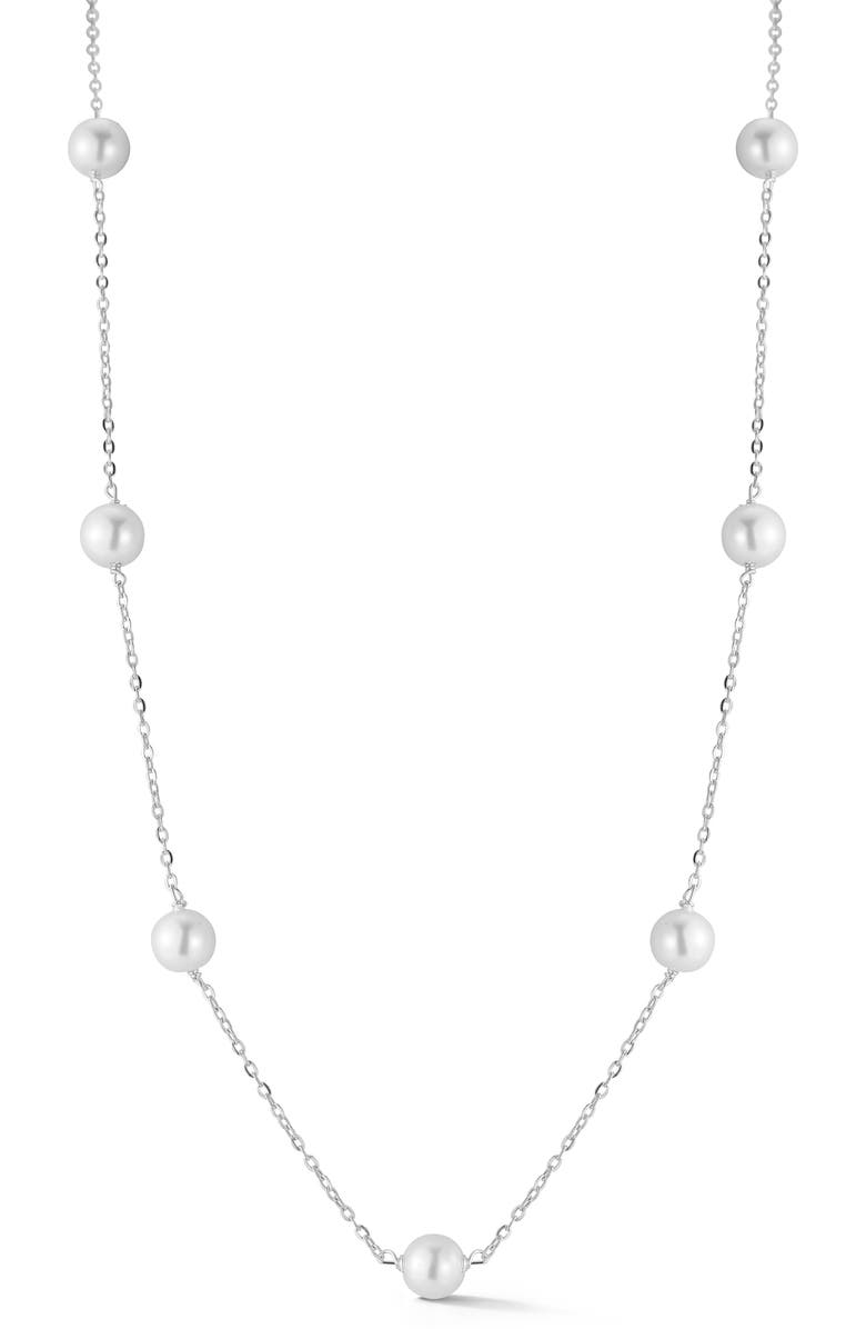 GLAZE JEWELRY Sterling Silver Cultured Pearl Station Necklace, Main, color,