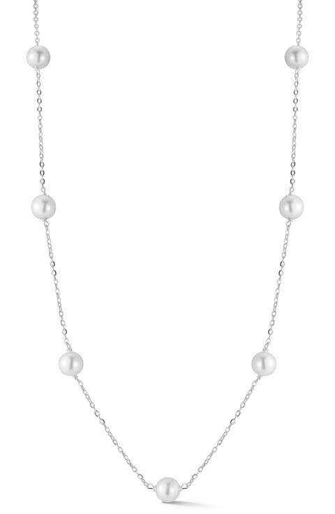 Sterling Silver Cultured Pearl Station Necklace
