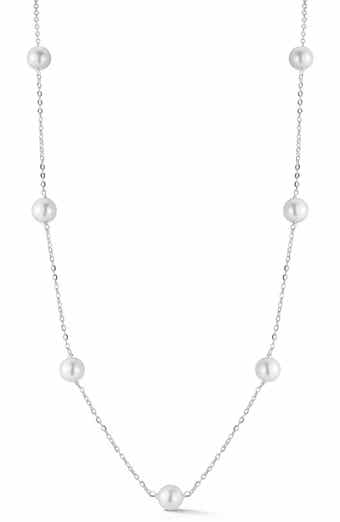 Sterling Silver Cultured Pearl Station Necklace