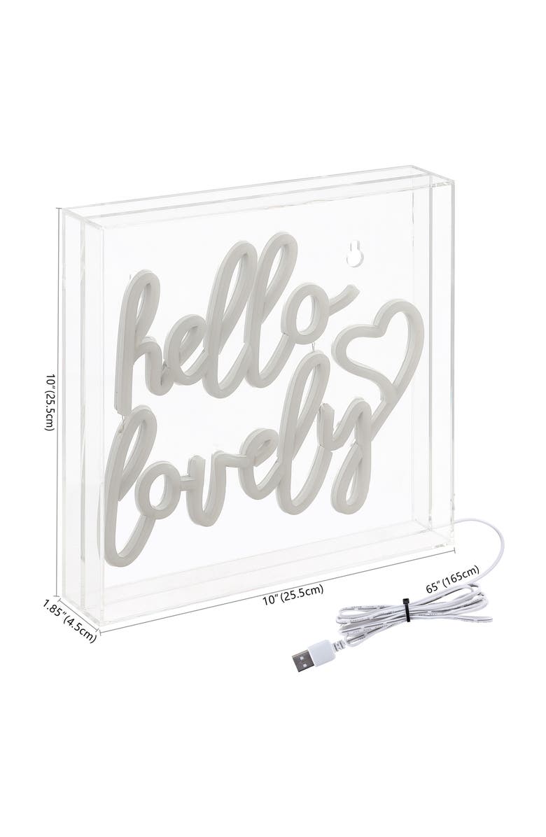 JONATHAN Y Hello Square Contemporary Glam Acrylic Box USB Operated LED Neon Light, Alternate, color, Pink