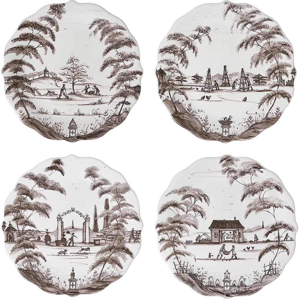 Juliska Country Estate Delft Blue Party Plates, 4-piece Set In Flint Grey