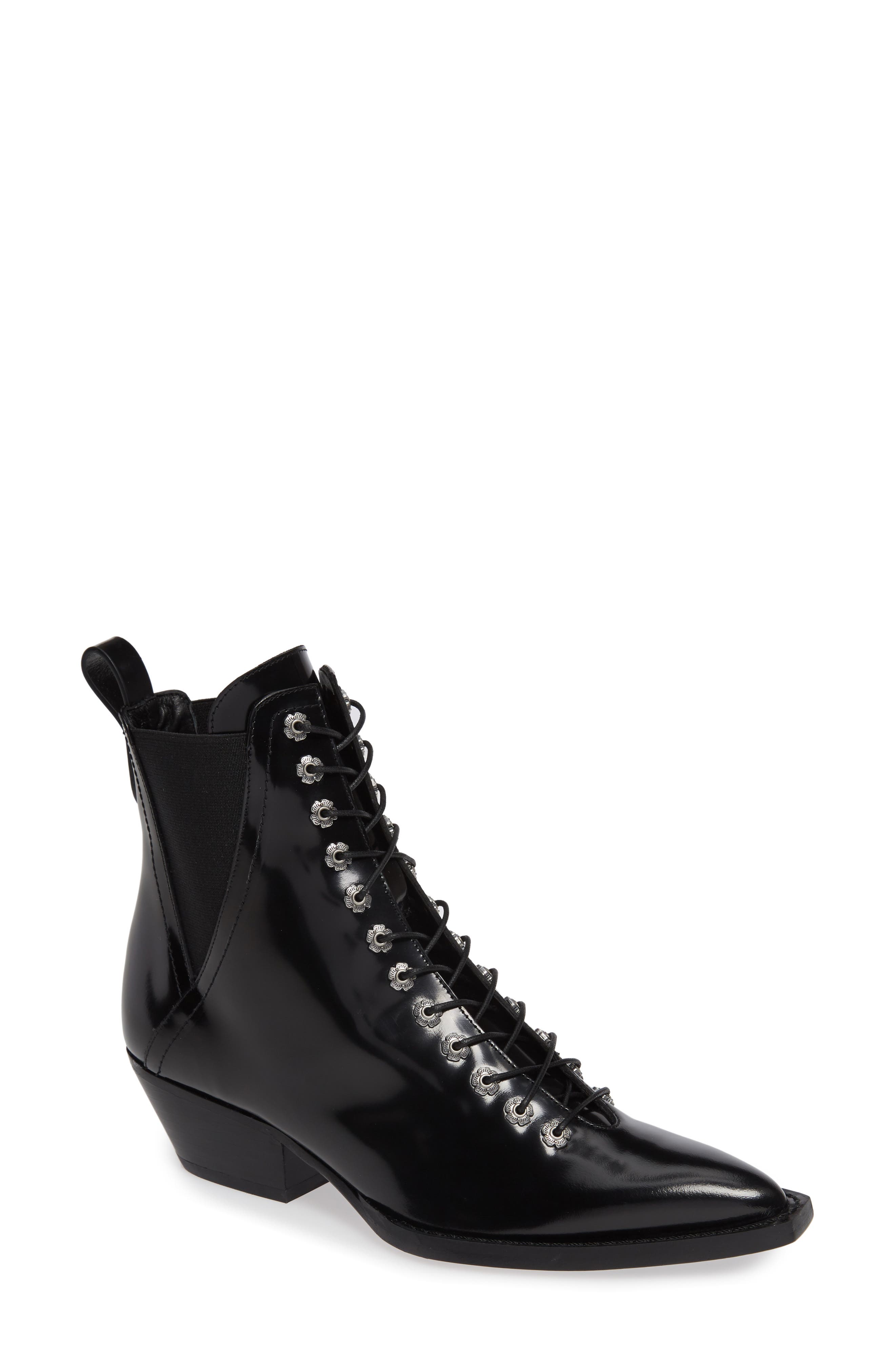 Lace-Up Bootie, Main, color, BLACK LEATHER