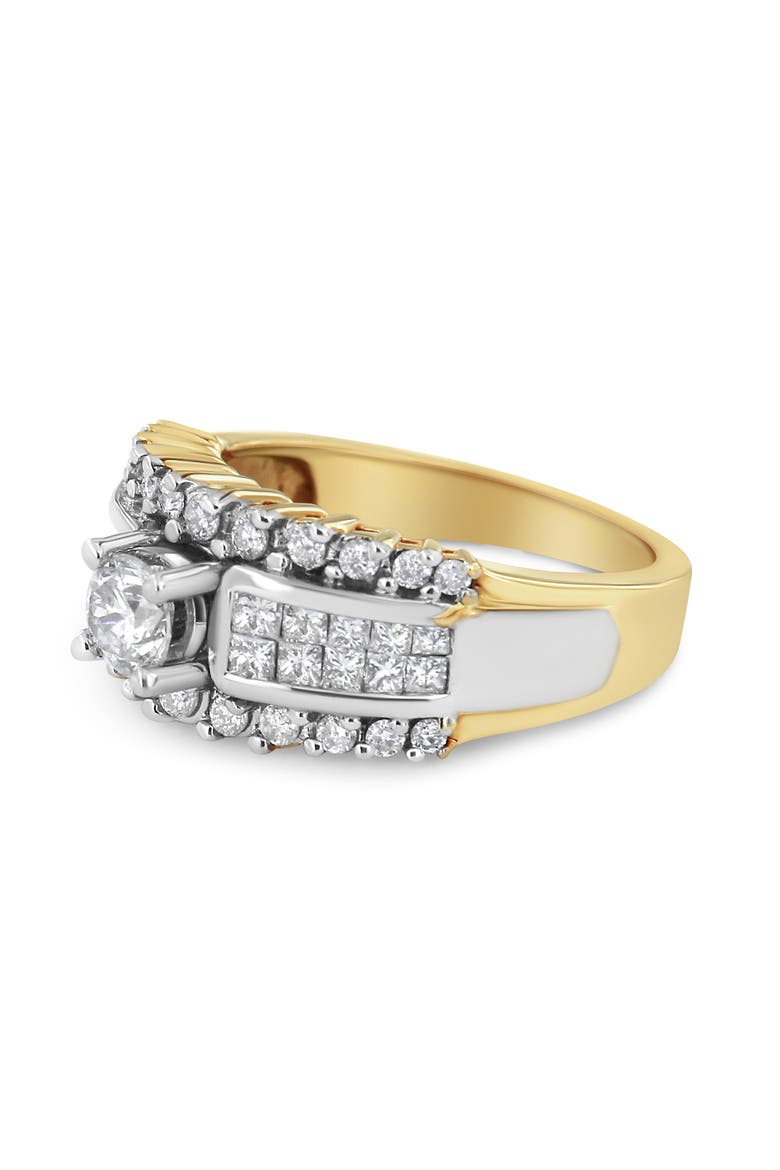 14K Yellow and White Gold 1 1/2 Cttw Round and Princess-Cut Diamond Band Ring, Alternate, color, Yellow Gold
