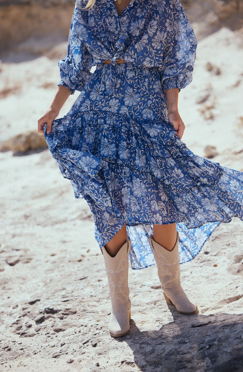 Talisman the Label Sassy Floral High Low Tiered Midi Skirt, Alternate, color, Blue Blossom