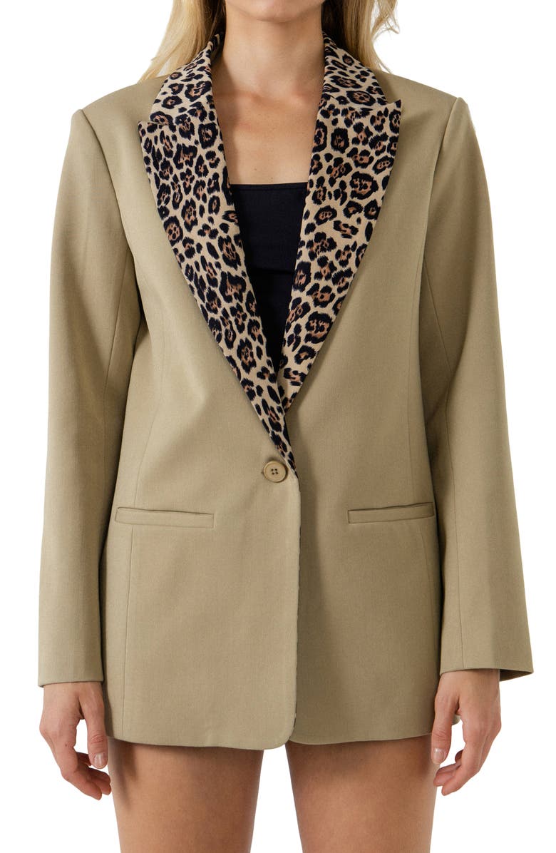 Endless Rose Leopard Collar Blazer, Alternate, color, Taupe