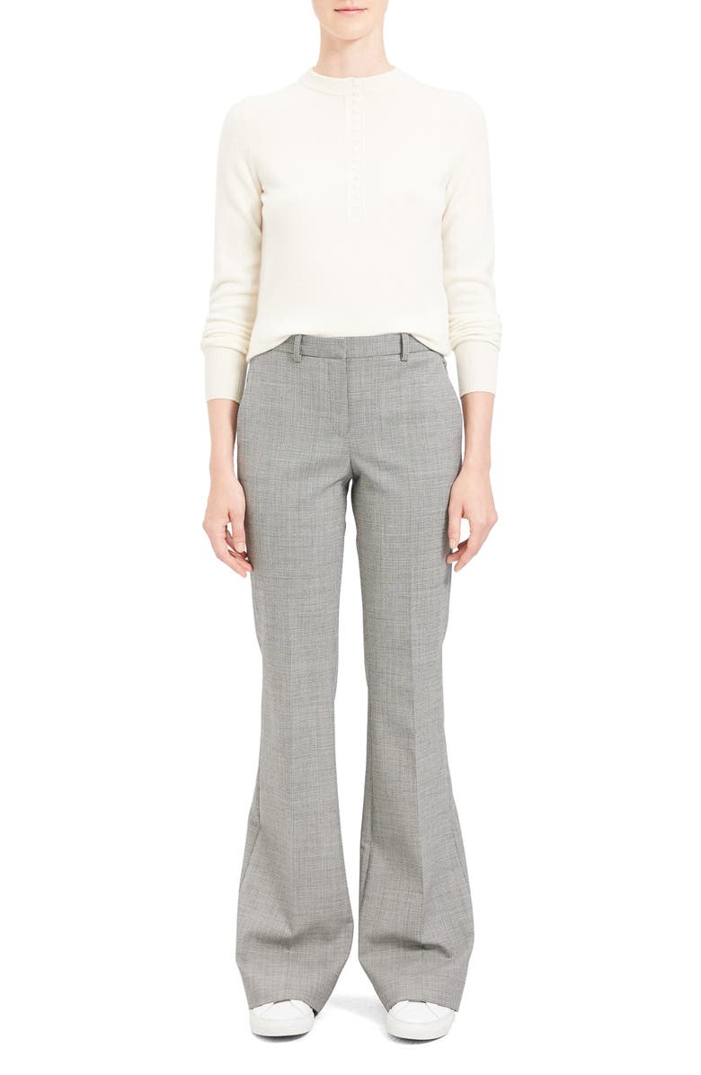Theory Demitria 4 Houndstooth Flare Leg Stretch Wool Pants, Alternate, color,