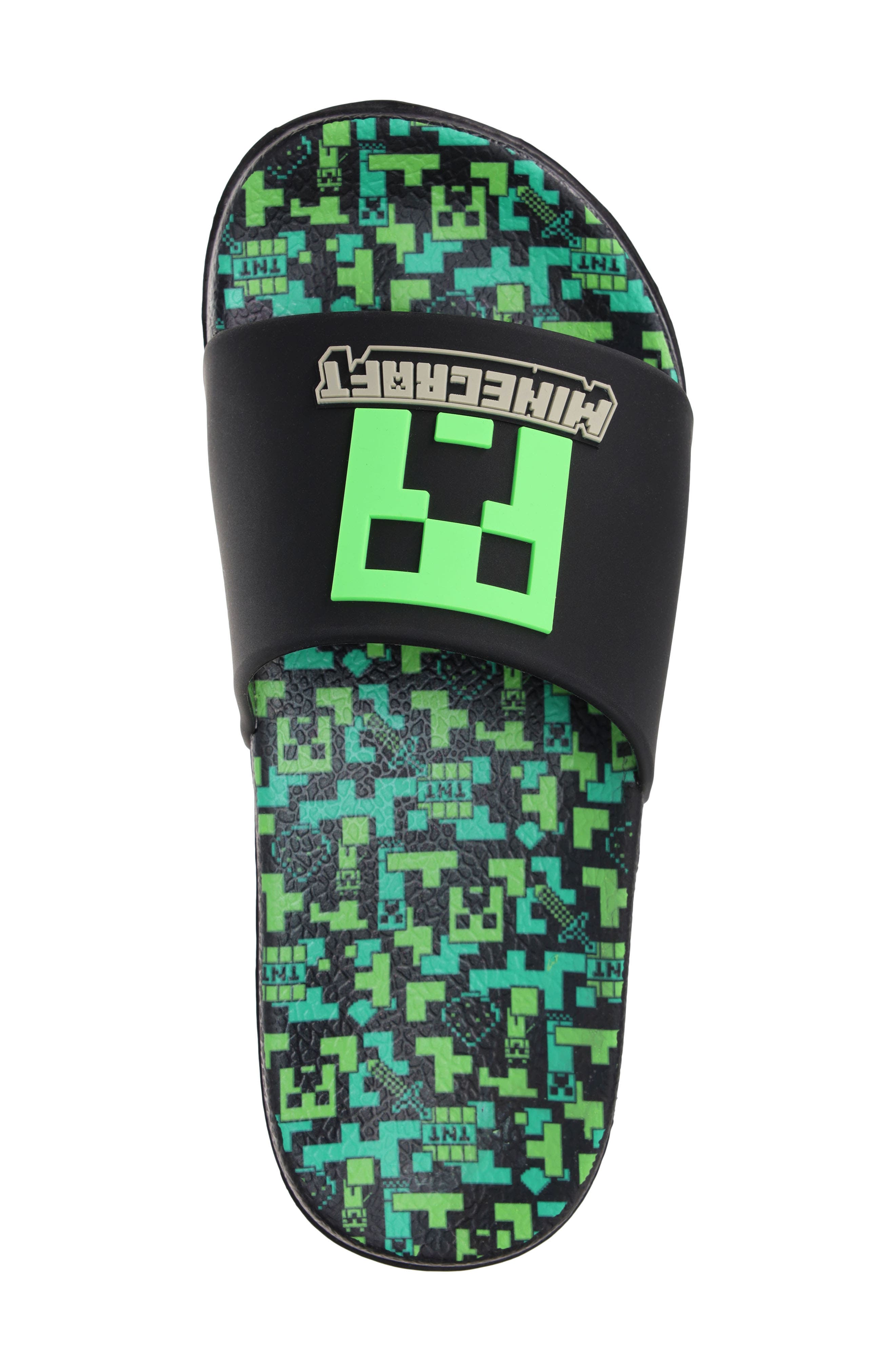 SG Footwear Kids' Minecraft Creeper Slide Sandal, Alternate, color, Black