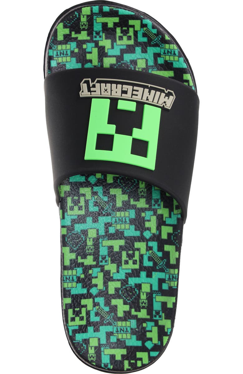 SG Footwear Kids' Minecraft Creeper Slide Sandal, Alternate, color, Black