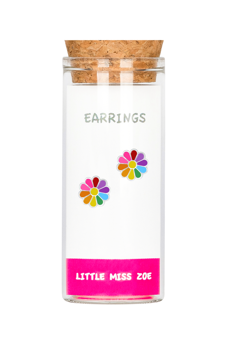 Kids' Sterling Silver Colorful Flower Stud Earrings in Gift Bottle, Main, color, Multi