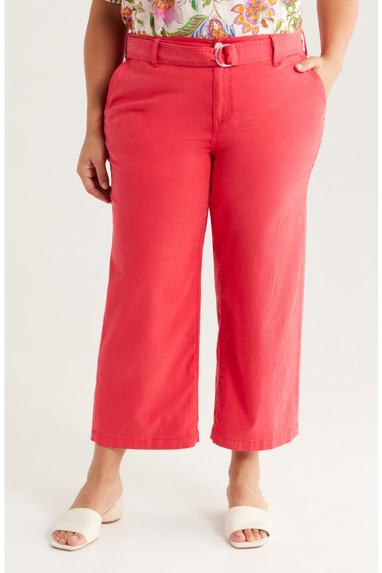 Stride Belted High Waist Crop Wide Leg Twill Pants, Main, color, GERANIUM