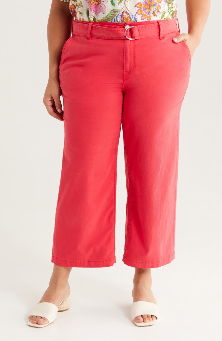Liverpool Los Angeles Stride Belted High Waist Crop Wide Leg Twill Pants, Main, color, Geranium