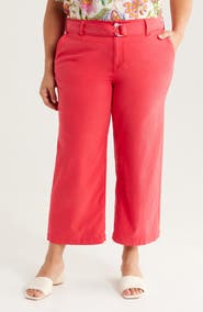 Liverpool Los Angeles Stride Belted High Waist Crop Wide Leg Twill Pants