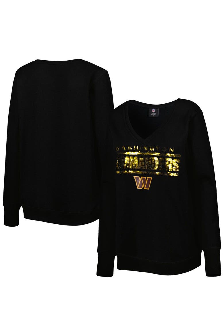 Women's Cuce Black Washington Commanders Sequin Logo V-Neck Pullover Sweatshirt, Main, color, Black