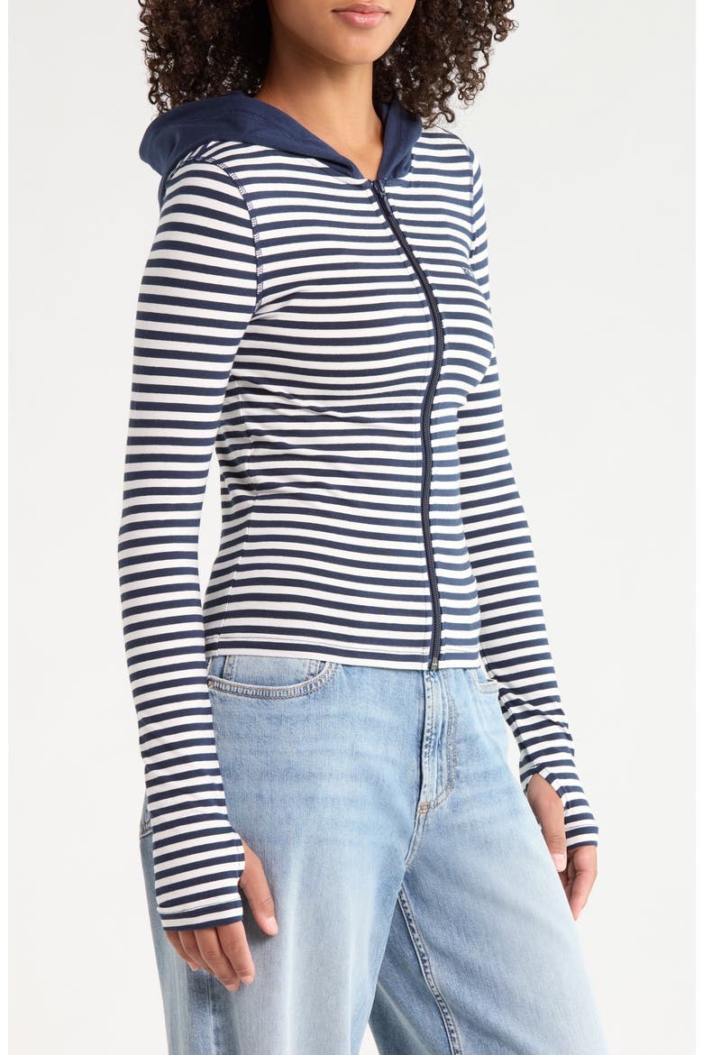 Bekki Stripe Zip Velour Hoodie, Alternate, color, BLACK STRIPE