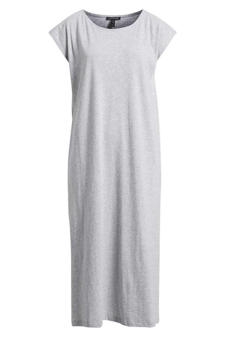 Stripe Cap Sleeve Organic Cotton Midi Dress, Alternate, color, DARK PEARL