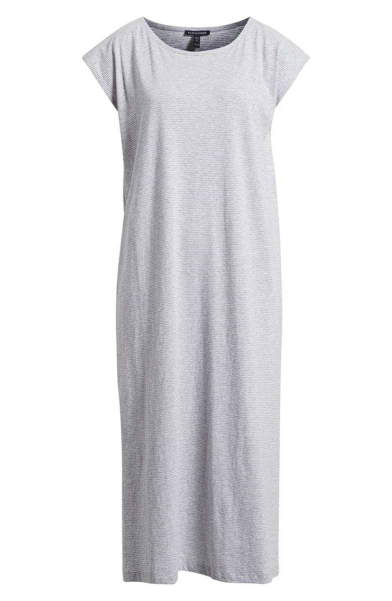Eileen Fisher Stripe Cap Sleeve Organic Cotton Midi Dress, Alternate, color, Dark Pearl