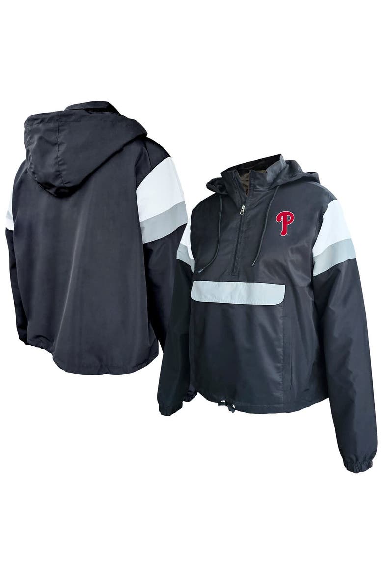 Women's Profile Black Philadelphia Phillies Plus Size Anorak Hoodie Quarter-Zip Pullover, Main, color, Black
