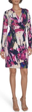 Calvin Klein Floral Long Sleeve Faux Wrap Dress