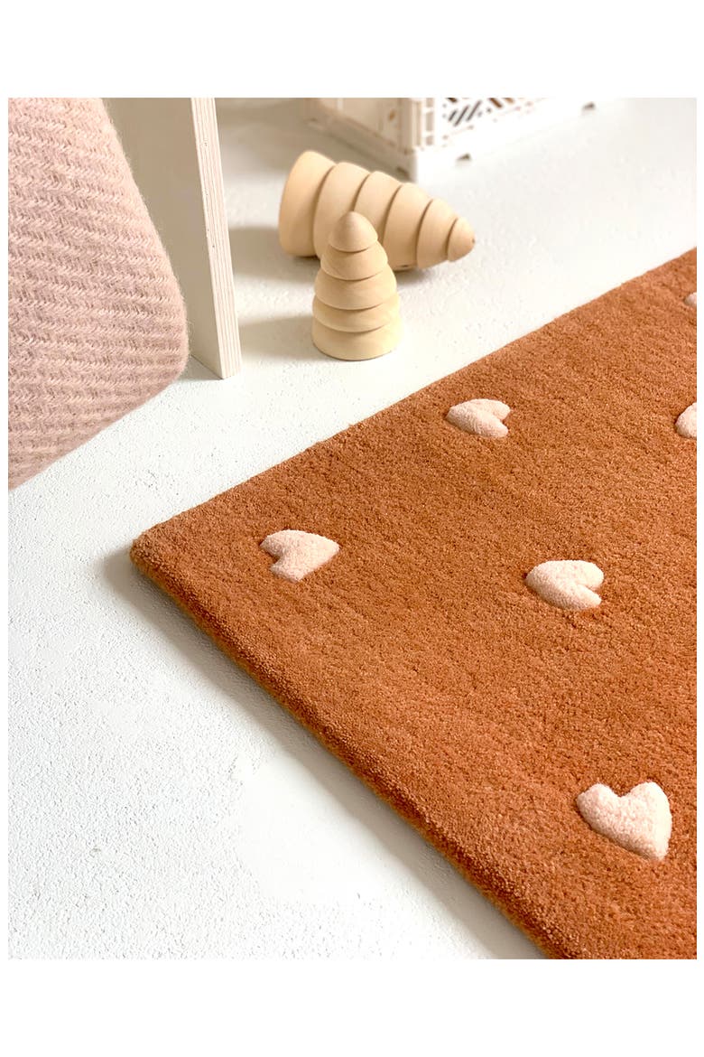 Kids' Hearts Wool Rug, Alternate, color, BROWN/ PINK