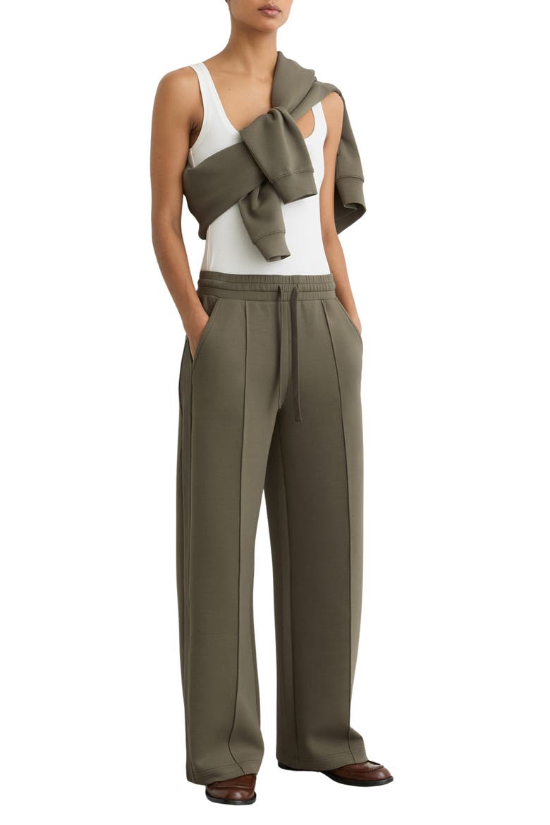Bella Wide Leg Rib Trim Pants, Alternate, color, KHAKI GREEN
