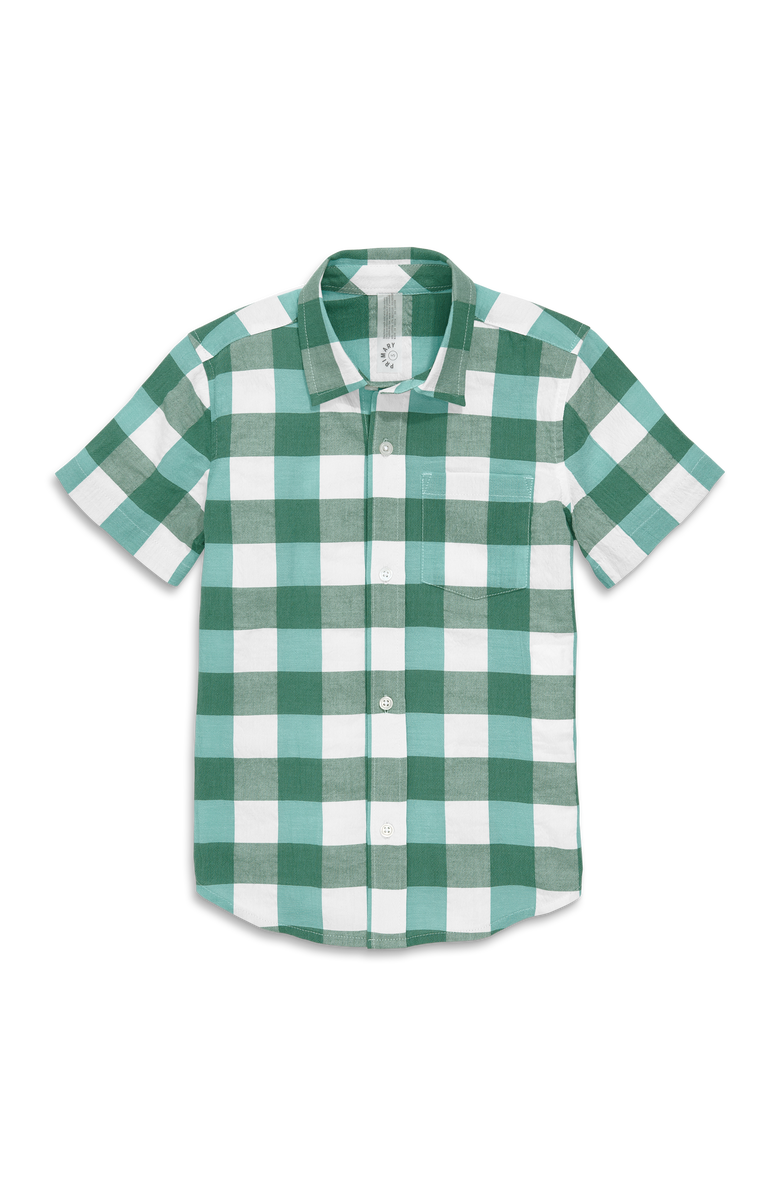 Primary Kids Short Sleeve Button Down In Gingham, Main, color,