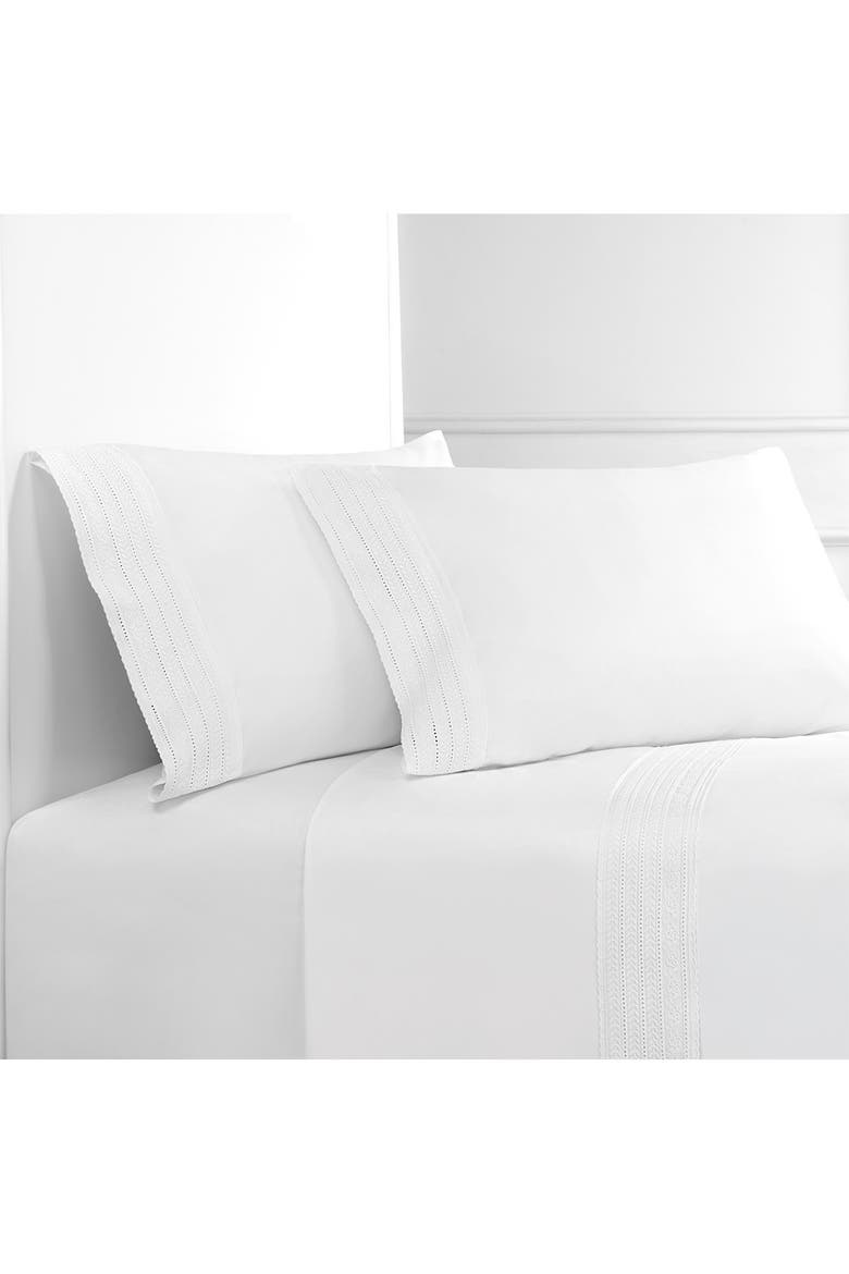 Elizabeth Tonal Lace 300 Thread Count Cotton Sheet Set, Alternate, color, WHITE/ WHITE