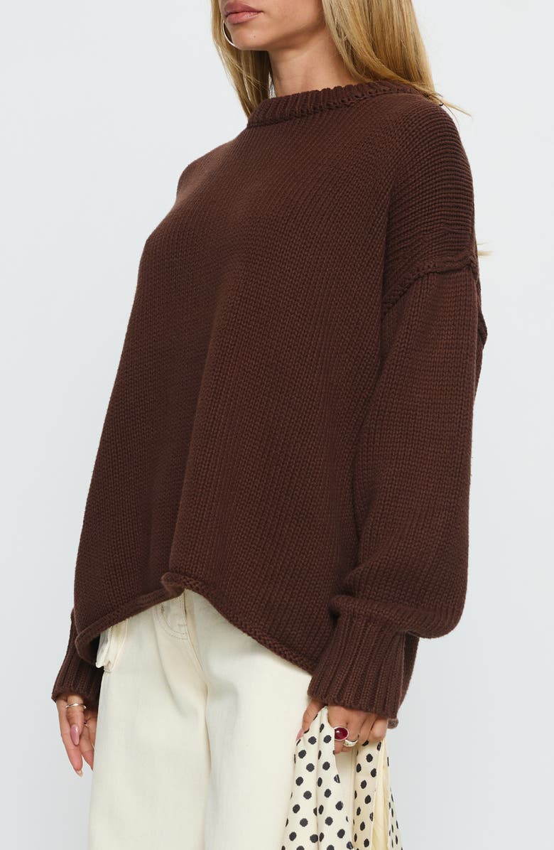 Princess Polly Wilda Oversize Cotton Crewneck Sweater, Alternate, color, Brown