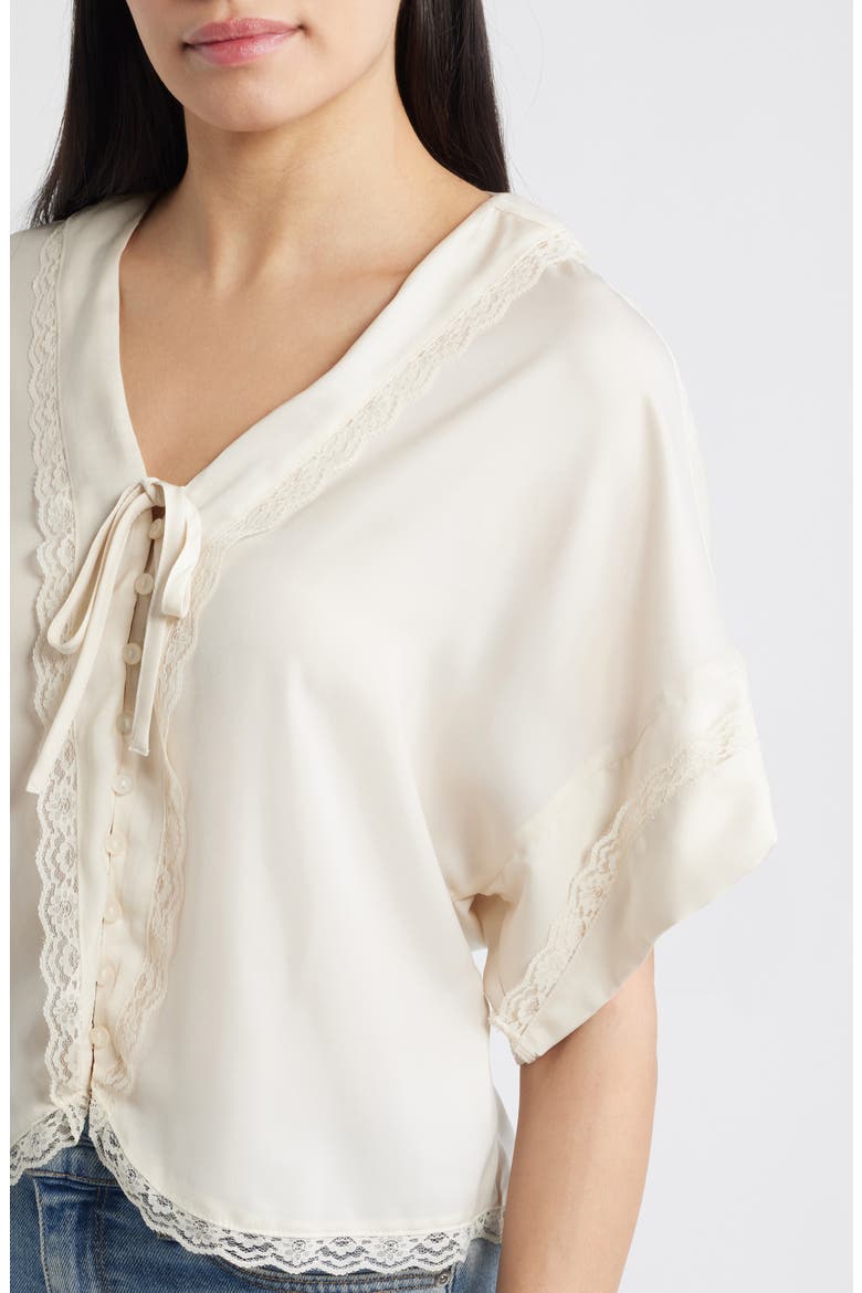 Lace Trim Dolman Sleeve Top, Alternate, color, ECRU
