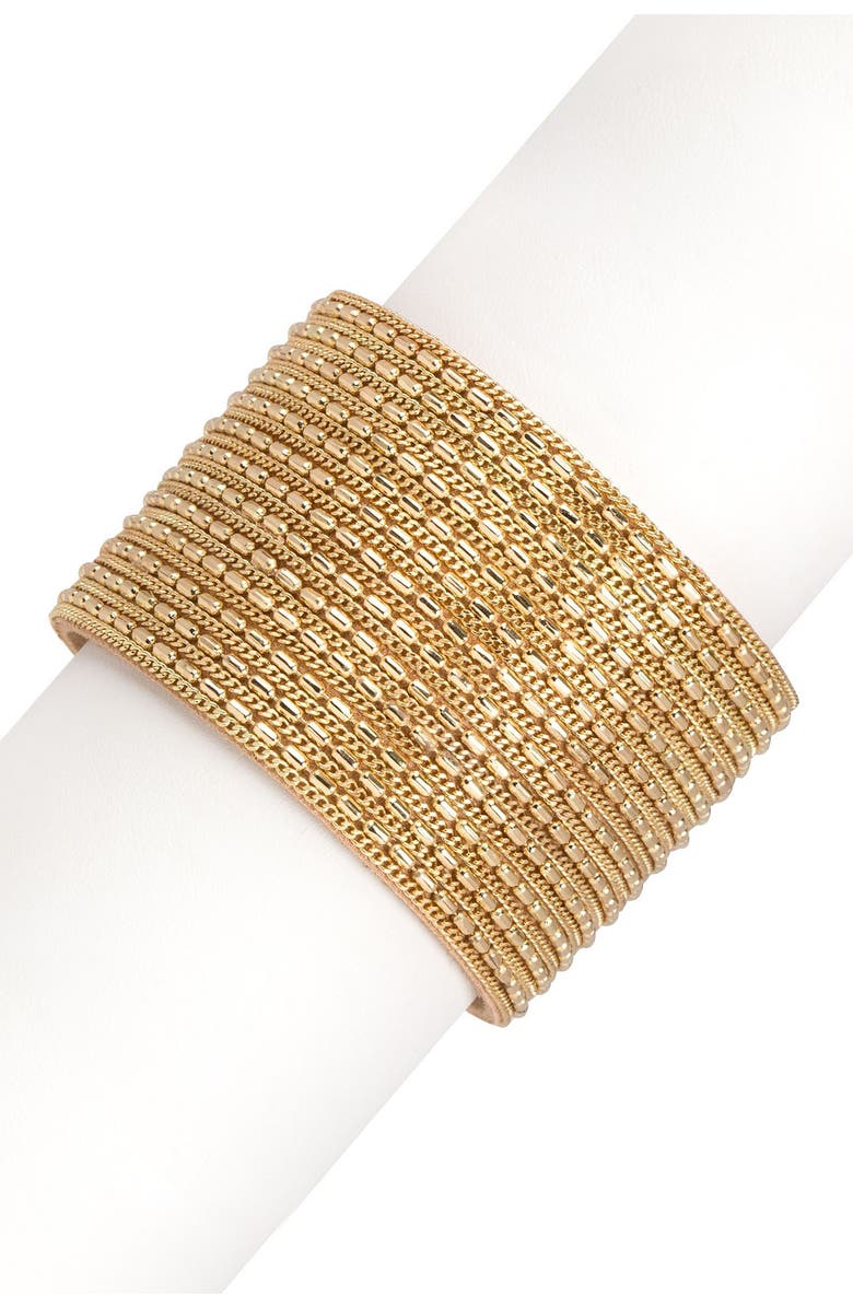 SAACHI Rock n' Roll Chain & Leather Cuff Bracelet, Alternate, color, Gold